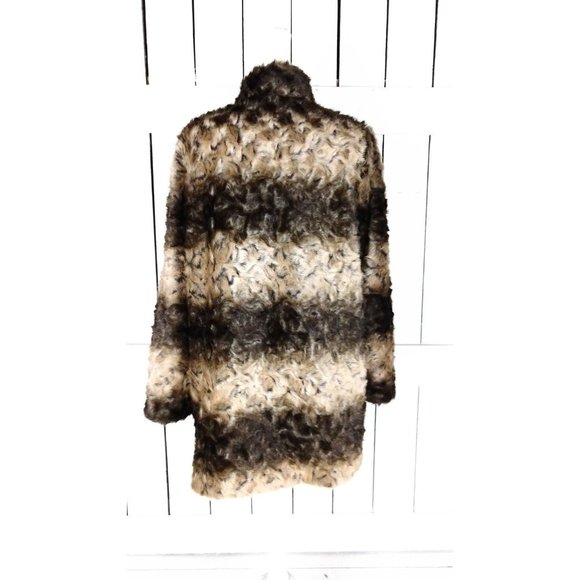 Striped faux fur winter coat/chunky faux fur brown striped jacket/Hal Rubenstein - Picture 9 of 10